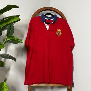 Vintage Polo Ralph Lauren XXL Red Rugby Short Sleeve Shirt Embroidered Crest